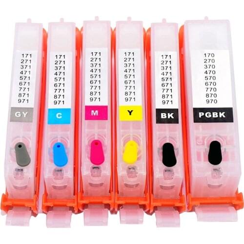 6 Color for Canon PGI-170 CLI-171 Refill Ink Cartridge with ARC Chip for Canon PIXMA MG7710 TS8010 TS9010 Printer