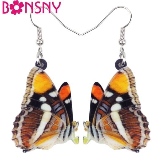 Bonsny Acrylic Unique Floral Butterfly Earrings Big Long Dangle Drop Fashion Insect Jewelry For Women Girl Ladies Wholesale Gift