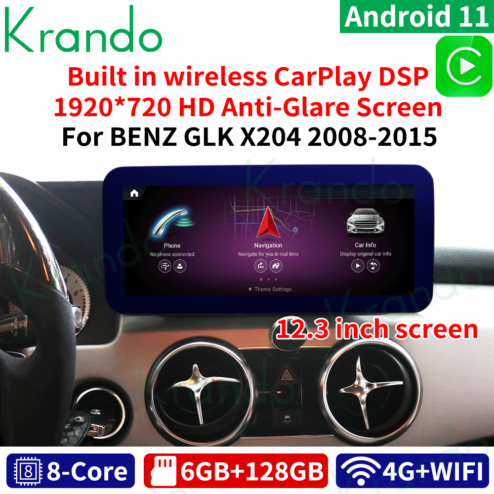 Krando Android 10.0 4+64G 12.3'' Car Radio Audio for Mercedes Benz GLK X204 2008-2015 Multimedia Player GPS NTG 4.0 4.5 Carplay