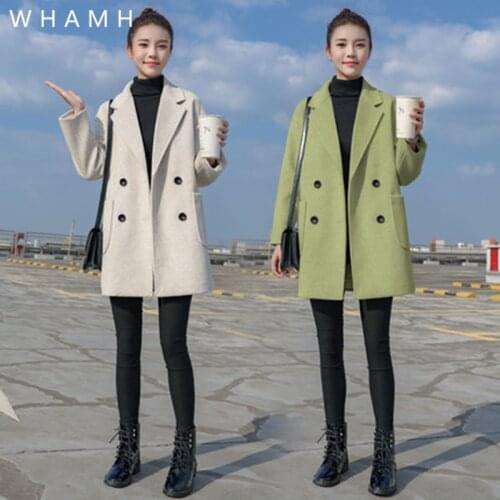Plus Velvet Woolen Coat Lovely Female Medium-Sized College Style 2020 Personality Autumn Winter New Nizi Korean Popular Thick