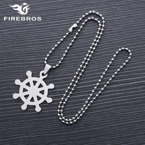 FIREBROS Free 20/24" Chain Silver Color High Polish Stainless Steel Dharma Wheel Amulet Pendant Necklace Men Women Jewelry Gift