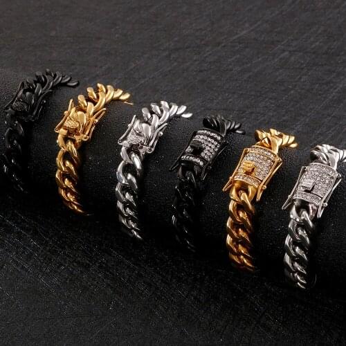 11MM Thick Cuban Miami Chain Bracelet Men Trendy Polished Gold Black Stainless Steel Mens Bracelets 2020 Friendship Jewelry Male