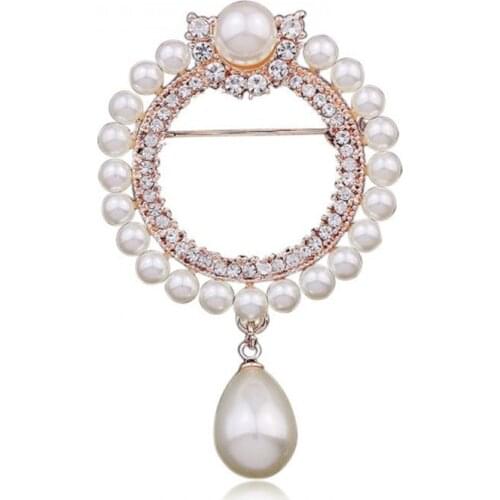 Imitation Pearls Brooch Rhinestones Round Brooches Crystal Pin Simple Fashion Wedding Jewelry Decoration broches