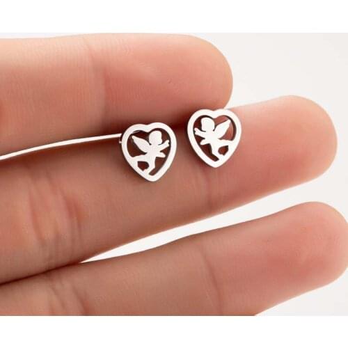 New Harajuku Cute Cupid Angel Earrings Love Heart Shaped Gold Metal Punk Chain Jewelry Cool Female Friendship Girl GiftHalloween