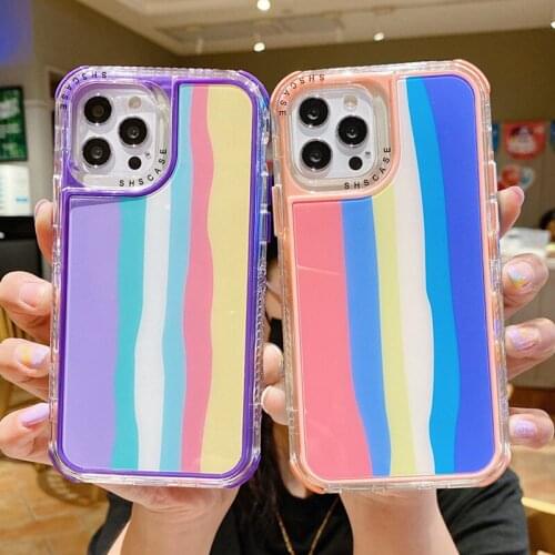 3 In 1 Rainbow Color Phone Case For iPhone 12 11 Pro Max XR XS Max X 7 8 Plus SE 2020 11 12 Pro Shockproof Anti-fall Back Cover