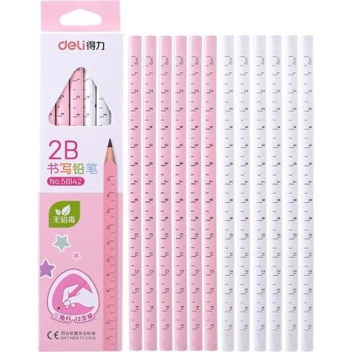 Deli 58142 Kawaii Wood Pencils 2B 72pcs Creative Triangle Ruler Pencils for Drawing School Office Supplies Cute Stationery Art