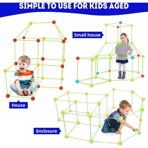 Children Fort Building Kit Construction Fort Toys DIY Building Castles Play Tent Rocket with Tent Cloth Indoor Outdoor Toys