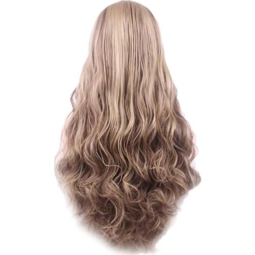 28" Ombre Long Wavy Curly Side Parting Synthetic Wig for Women Girl Cosplay Halloween with Free Cap