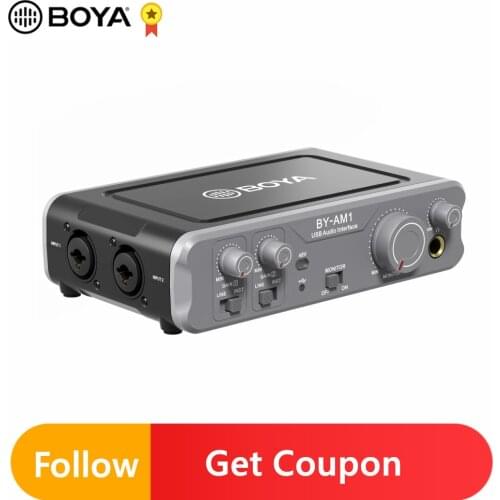 BOYA BY-AM1 Dual-Channel Audio Mixer USB Audio 6.35mm/XLR Combo Inputs 6.35mm Headphone 48V Phantom Power for Audio Recording