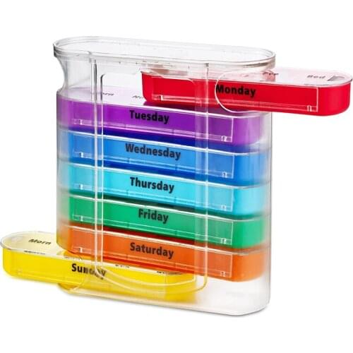 Weekly Pill Organizer, Four Times-a-Day, 1 Dispenser with Stackable AM/PM Compartments
