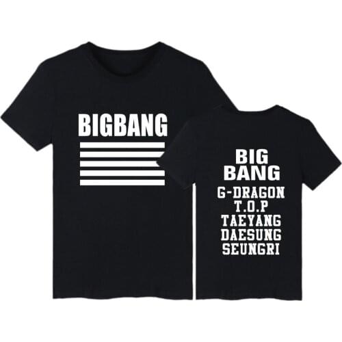 Kpop bigbang album made white stirpes tshirt t shirt short sleeve o neck cotton t-shirt casual plus size black t shirts tops tee