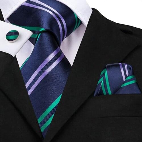 Hi-Tie Blue Ties for Men Stripe Tie Green Formal Necktie Twill Cravat Business Style Purple Tie Set for Party 8.5cm Dropshipping