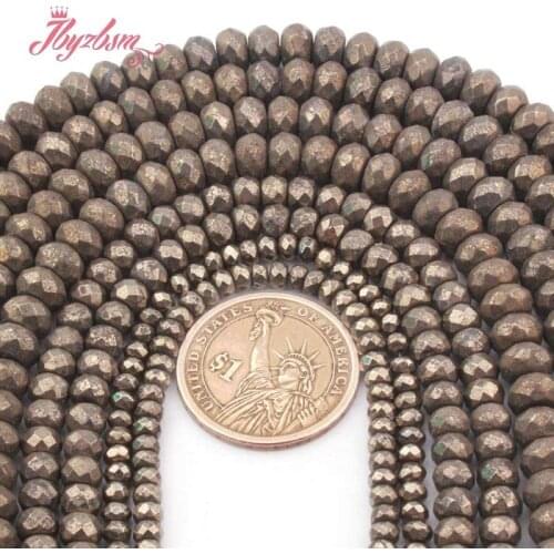 2x4 3x6 5x8mm Faceted Heishi Rondelle Silvers Gray Pyrite Spacer Beads Stone for DIY Necklace Bracelet Rings Jewelry Making 15"
