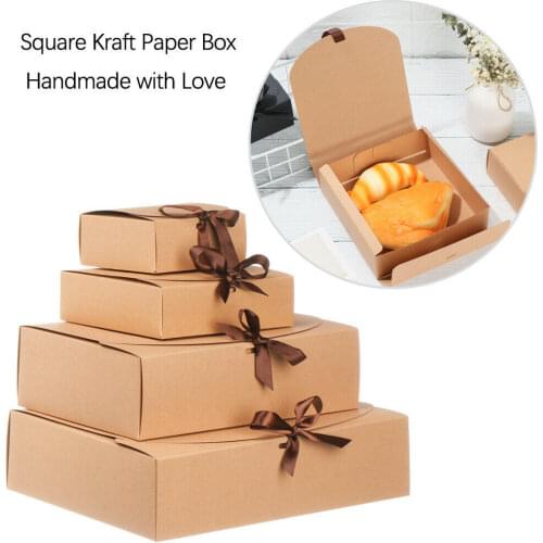 10Pcs Square Kraft Paper Box Cardboard Package Valentines Day Gift Candy Storage Package Gift Boxes With Ribbons