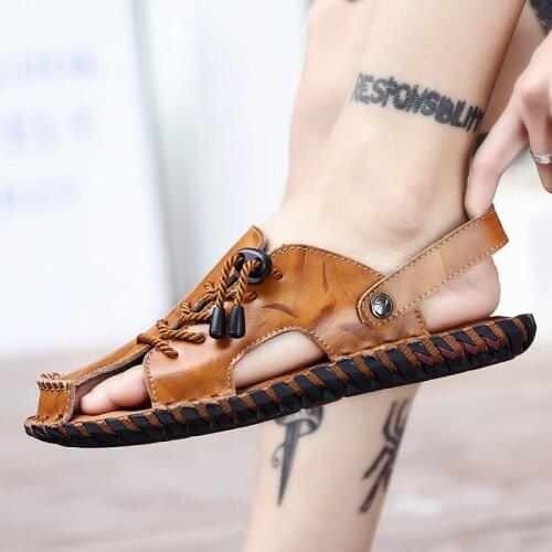 Leather playa para sandals-men zandalias herren sandalle slide heren ete v sandale verano man sandals summer ritable sandles de