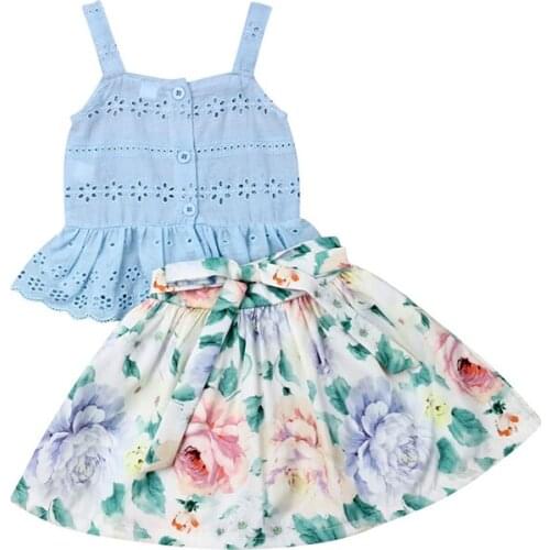 Toddler Kids Baby Girl Floral Summer Clothes Children Cotton Vest Tops Knot Tutu Dress Skirts 2Pcs Sunsuit Clothing Sets 0-5Y