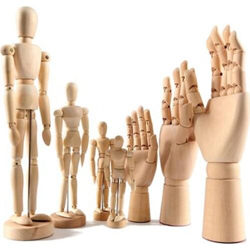 Paint Sketch Model Wooden Hands 7/10/12 Inch Male/Female/Child Left/Right Hand Drawing Model Movable Art Sketch Handcrafts