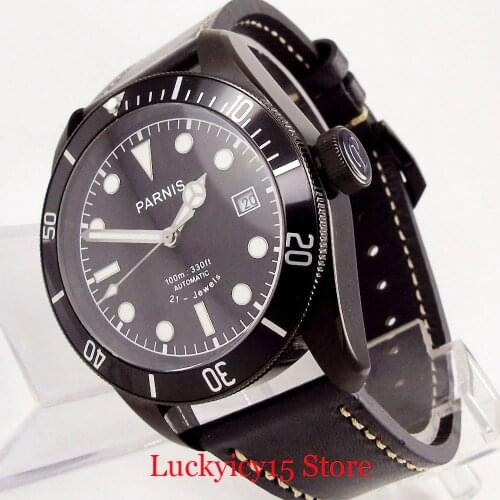 PARNIS Brand High Quality Fashion PVD Coated 41mm Round Mechanical Men Watch Sapphire Crystal Date Window Automatic Movement
