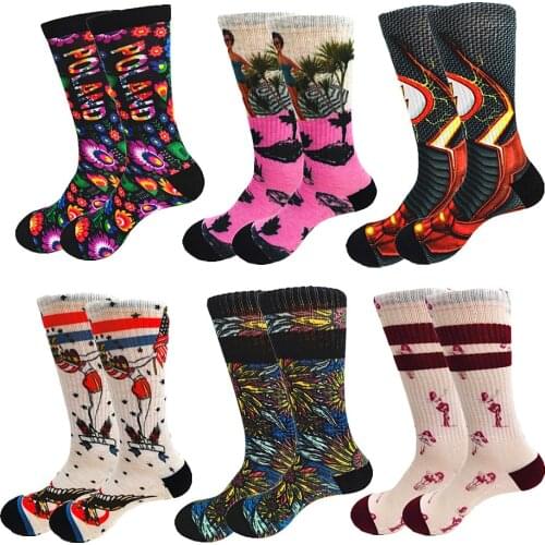 Autumn and Winter Printing and Dyeing Mens Socks Street Style Flower Characters Soft and Comfortable Warm Dress Socks