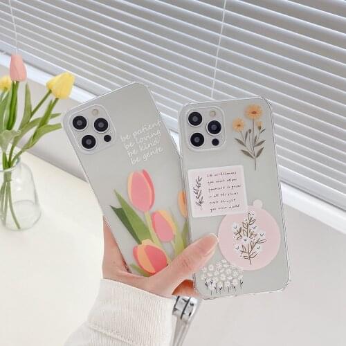Spring Summer Floral Tulip Flower Phone Case for iPhone 12 Pro Max 11 Pro Max XR XS Max 7 8 Plus X 12mini Shell Soft TPU Cover
