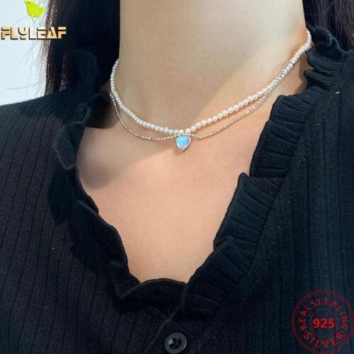 Double Layer Moonstone Heart 100% 925 Sterling Silver Necklace For Women Shaped Pearl Chain Necklaces & Pendants Fine Jewelry