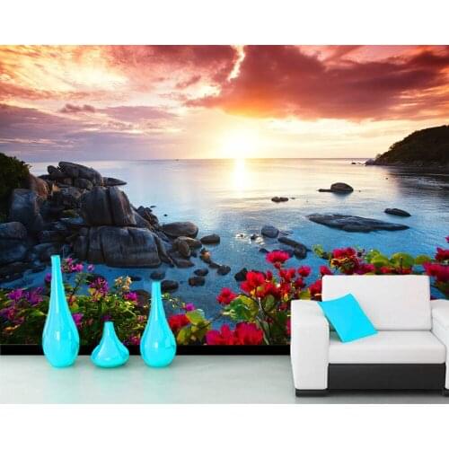 Papel de parede Beach rock flower landscape 3d wallpaper,living room bedroom wall papers home decor wall papers home decor mural