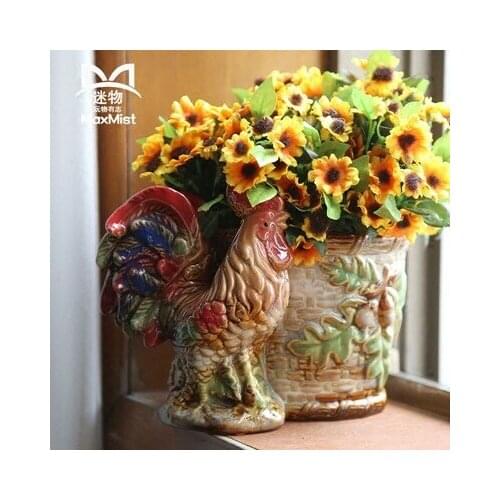 Rooster Retro Flower Pastoral Style Basket Porcelain Decoration Ornaments Creative Crafts