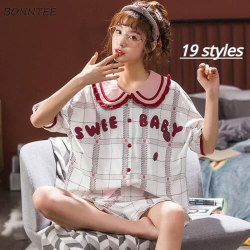 Pajama Sets Women Outfits Summer 3XL Kawaii Sleepwear Ins Sweet Princess Patchwork Lounge Pajamas Classic Lovely Nighty Loosely