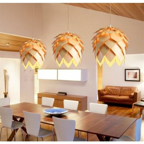 L10-DIY Wooden Led Pinecone Pendant Lights Modern Handmade IQ Puzzles Home Restaurant Hanging Pine Cone Wood Dining Hall Light