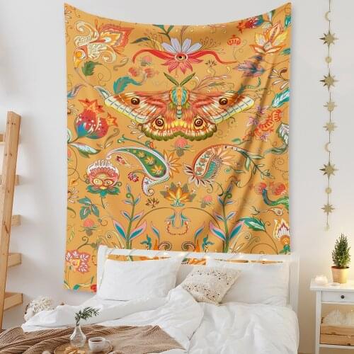 Psychedelic Moth Art Tapestry Wall Hanging Mandala Floral Wall Blanket Decor Dorm Home Background Hippie Tapiz Bohemian Curtains