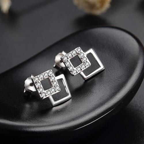 SA SILVERAGE Short Earrings with Zircon Simple Earrings In Europe Womens Best Selling S925 Sterling Silver Earrings Geometric