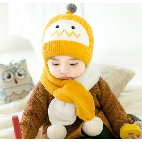 Autumn and winter childrens hats and scarves set boys and girls thick warm knitting wool hats Cute animal style hat for kids