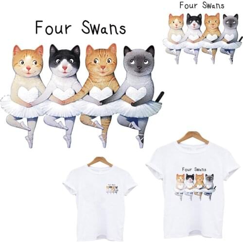 Cute dancing cat patches thermo stickers on clothes heat-sensitive patches iron on transfers for clothing custom patch tops
