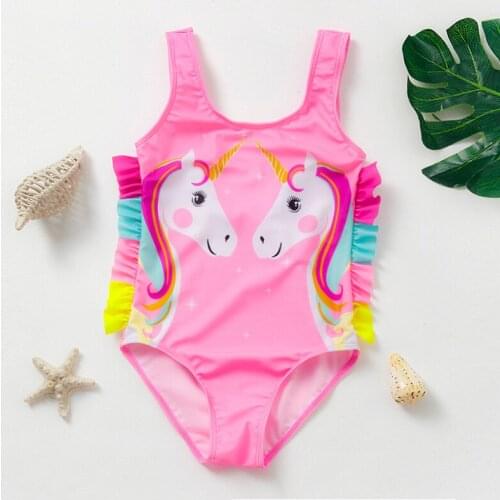 2021 Unicorn One-Piece Swimsuit for Girl Kids Beach Sport Bathing Swimwear UPF 50+ 3-13Years Childrens Swimwear