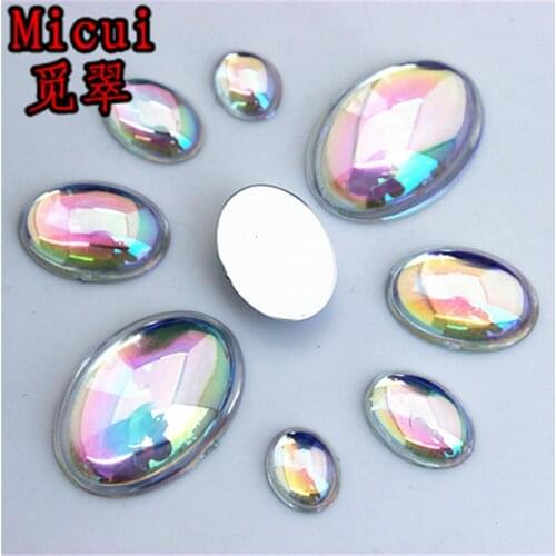 Micui 50PCS 8*10/10*14/13*18/18*25mm AB Oval Acrylic Rhinestones Flatback For Clothes Arts Crafts Decorations Accessories ZZ106
