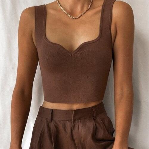 TRAF Women 2021Fashion Ribbed Knit Camisole Tight-Fitting Sexy Bare Belly Button Solid Color Short Top Streetwear