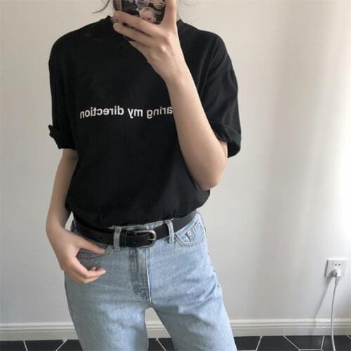 2021 New Summer Elegant Ladies T-shirt Letter Print Round Neck Loose Fashion Female Tee Casual High Quality Women Tops T201