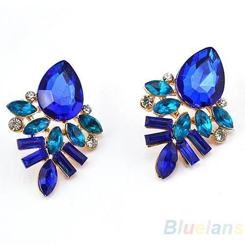 Womens Fashion Metal Waterdrop Rhinestone Eardrops Ear Studs Earrings