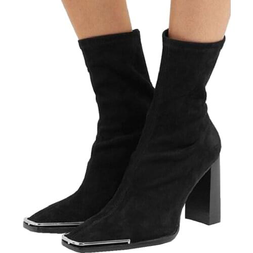 Autumn New Metal Square Toe Ankle Boots For Women Fashion Patent Leather Botas Mujer 2020 Thick High Heels Winter Shoes Women