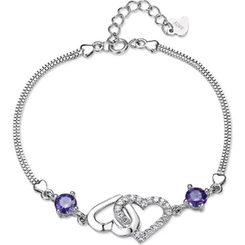 100% 925 sterling silver fashion romantic love heart shiny crystal ladies'bracelets women jewelry gift wholeslae drop shipping