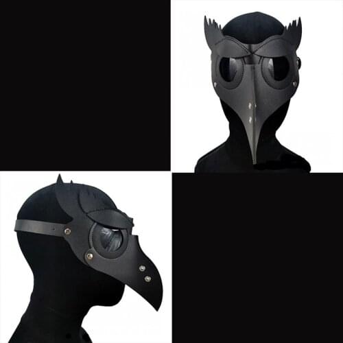 Halloween Decoration Halloween Cosplay Costume Plague Doctor Beak Mask Fancy Dress Ball Costume Mask Black PU Masks Resin Lens