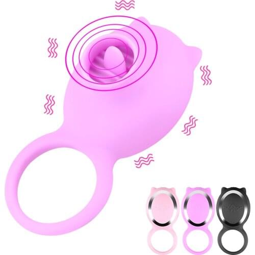 G-spot Massage Vibrator Penis Ring 3 Speeds Cock Ring Tongue Licking Vagina Clitoris Stimulate Rotation Oral