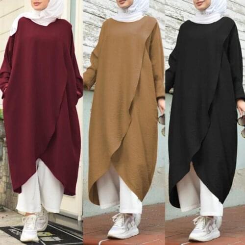 Vintage Muslim Abaya Robe Dress Plus Size Long Tops Women Autumn Turkey Female Long Sleeve Asymmetrical Maxi Vestidos Islamic