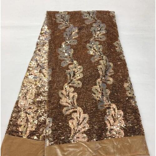 5yards/pc) high quality gold African velvet lace fabric with allover shining sequins embroidery for wedding party dress FSS228