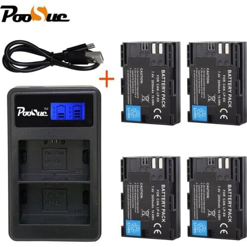 4x LP E6 LP-E6 LPE6 Camera Battery+ LCD Dual Charger For Canon EOS 5DS 5D Mark II MARK III 6D 7D 60D 60Da 70D 80D DSLR 5DSR