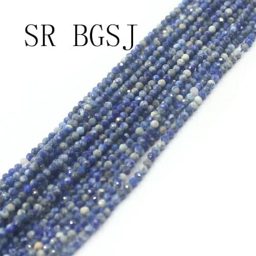 Free Shipping BGSJ 2mm Faceted Blue Sodalite Gemstone Stone Bail Small Spacer Seed Fashion Round Beads Strand 15"