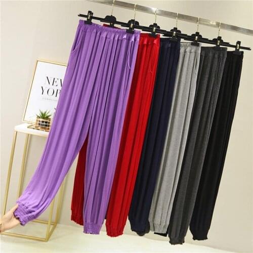 Modal Thin Harlan Pants Female Summer Large Size Elastic High Waist Loose Straight Casual Pant Long Trousers Women 2021 Y968