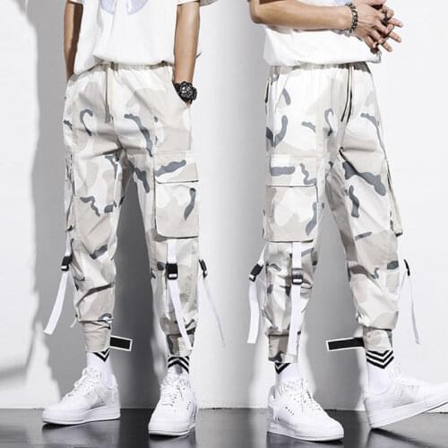 New 2020 summer camo cargo pants for men Kpop slacks hip hop men ins Harem Pants Streetwear High waist jogger pants black white
