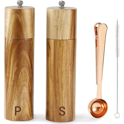 Wooden Salt and Pepper Grinder Set - Acacia Wood Pepper Mill & Salt Grinder with Adjustable Coarseness