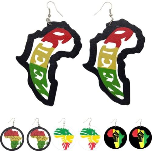 Roform African color map wooden drop earrings powerfully punched African-American headdress womens design jewelry black gift